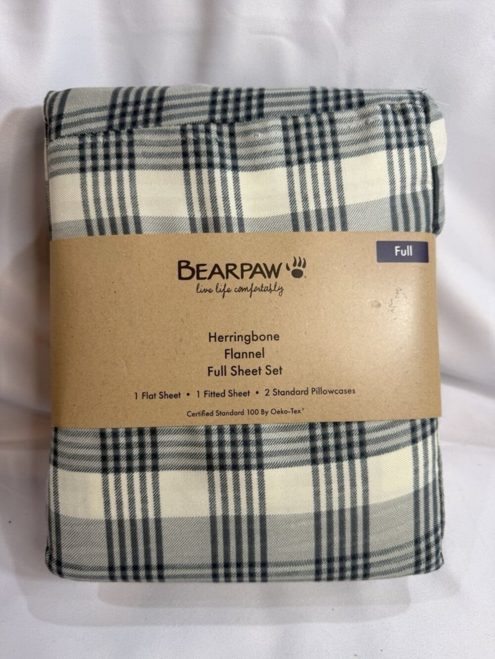 BearPaw Full Flannel Sheet Set 4 Piece Sheets Gray Plaid Pattern Winter *T9